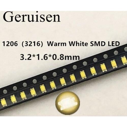 50PCS 1206 (3216) SMT Warm White SMD Surface Mount LED Chip LED Light Emitting Diode Lamp SMD Ultra Bright Electronic Component