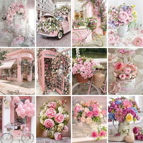 Huacan Diamond Embroidery Full Kits Flower Bicycle 5D DIY Diamond Painting Mosaic Cross Stitch Rose Home Decor