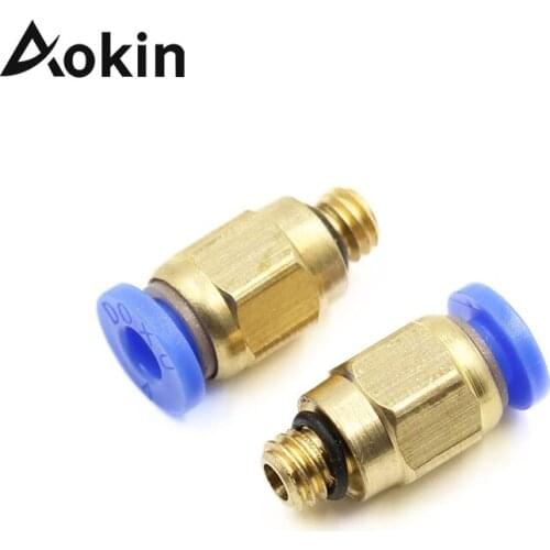 Aokin 10pcs PC4-M6 Pneumatic Straight Connector Brass Part For MK8 OD 4mm 2mm Tube Filament M6 Feed Fitting Coupler 3D Printers