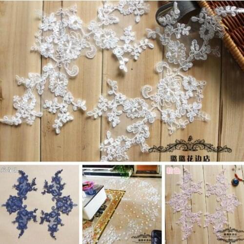 5 Pairs/10 Pieces 34*18cm Flower Venice Lace Applique Mirror Pair Pink Navy Blue Ivory Lace Patch for Wedding Dress