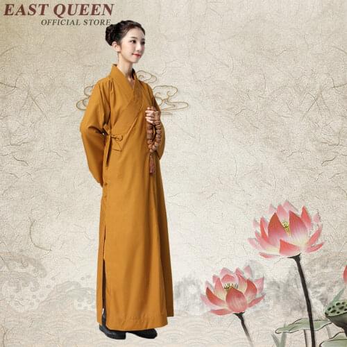 Buddhist monk clothing traditional chinese clothing zen buddhist monk robes casual black yellow Buddhist robe gown AA3902