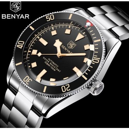 BENYAR Men' Fashion Mechanical Watches Stainless Steel 100M Waterproof Sports Men Automatic Wristwatch Top Luxury Brand watch