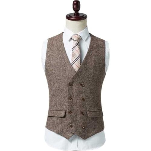 Spring Autumn Men Casual Suit Vest Double Breasted England Retro Waistcoat Office Wedding Vest Vintage Sleeveless Jacket Clothes