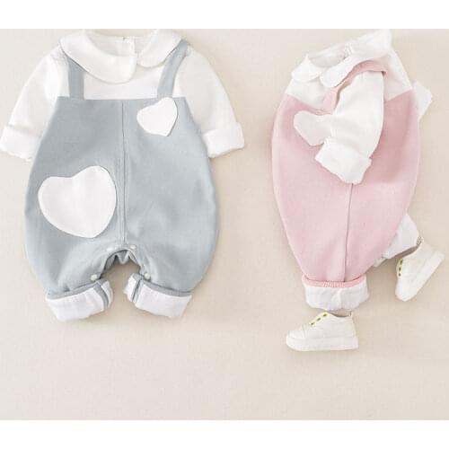 Baby clothes spring long-sleeved newborn one-piece baby girl fake two-piece romper suspenders full moon suit