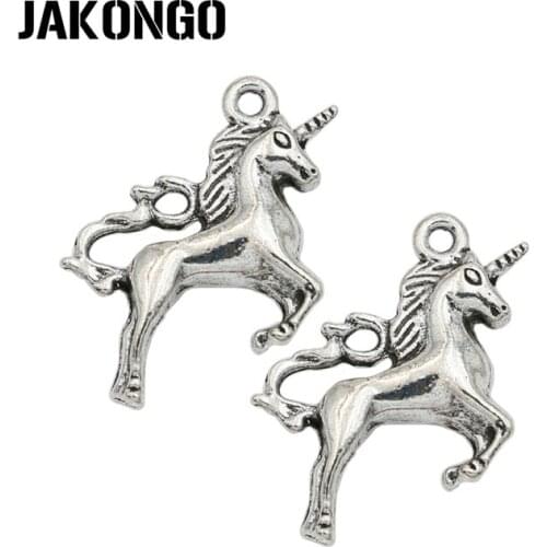 JAKONGO Antique Silver Plated Unicorn Charms Pendant for Jewelry Making Bracelet Accessories DIY 27x20mm 8PCS/lot