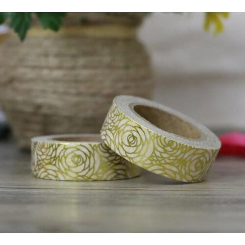 1PC Flower Glitter Gold Foil 10M Paper Washi Tapes Flower Leaves Pattern Masking Tape for Adhesive Scrapbooking