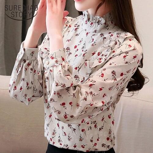 Korean fashion clothing 2021 chiffon blouse womens tops and blouses harajuku long sleeve shirts ladies tops Ruffles 2839 50