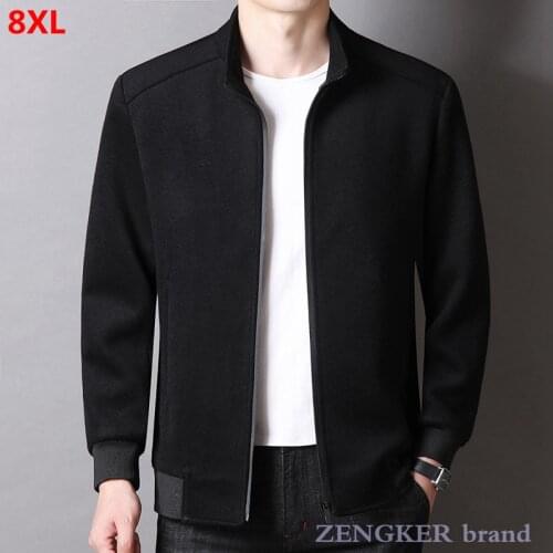 Autumn and winter thick mens plus size black stand-up collar woolen jacket male jacket 7XL 8XL mens fashion clothing trends