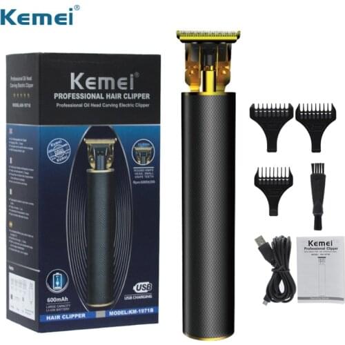 Kemei 1971B Hair Trimmer USB Rechargeable T-Outliner Skeleton Heavy Hitter Cordless Men 0mm Baldheaded Hair Clipper Cutting