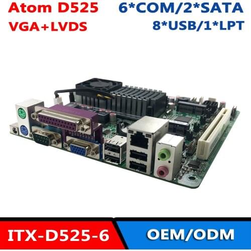 Atom D525 Mini ITX Motherboard For POS ATM Terminal With 6*COM VGA LVDS LPT