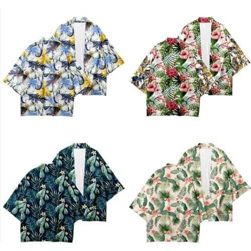 2020 Fashion Summer Japanese Traditional Kimono Top Women Men Flower Print Beach Shirt Harajuku Yukata Warrior Haori Cardigan