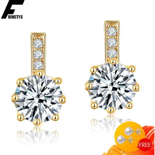 Fashion 925 Silver Jewelry Earrings Round Shape Zircon Gemstones Drop Earring for Women Wedding Engagement Party Accessories