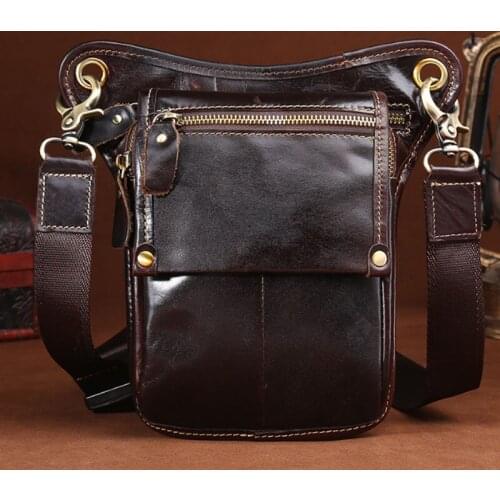 High Quality Oil wax Cowhide Mens Drop Leg Bag Fanny Waist Belt Hip Bum Travel Riding Cross Body Messenger Shoulder Pack