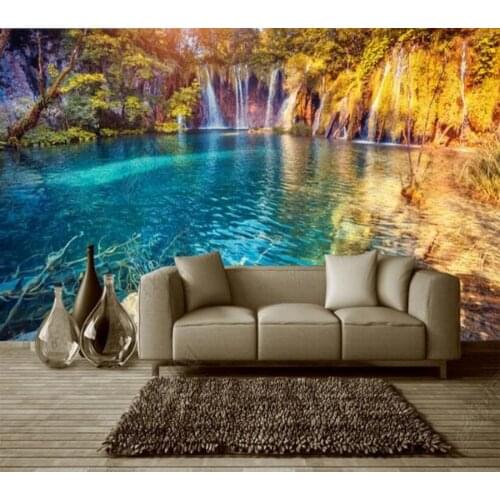 Papel de parede Crystal clear lakes and waterfalls 3d wallpaper mural,iving room tv wall bedroom wall papers home decor