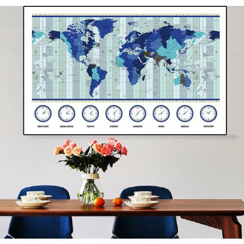 150x225cm Non-woven World Map Large Time Zone Map of The World Foldable Non-Smell Wall Stickers for Education and Learner