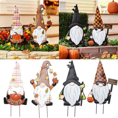 Newly Lovely Gnome Ornament Metal Garden Stakes Creative Halloween Props Decoration for Home Courtyard Lawn
