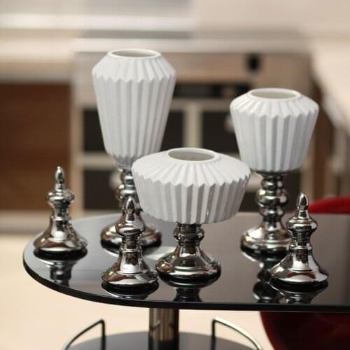 New listing minimalist modern European-style home decorations ornaments silver plated ceramic three-piece