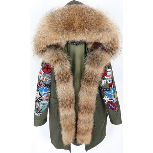 Winter Women coat Fur coat X-Long Large real Rabbit Fur Hooded Parkas natural Raccoon fur collar women Fashion Jacket Overcoat