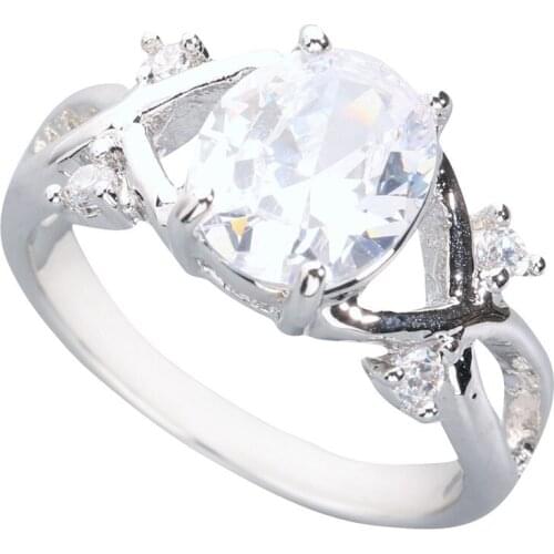 Superb White Stone 8*10mm Semi-precious Stone Silver Cool For Women Ring Q1495