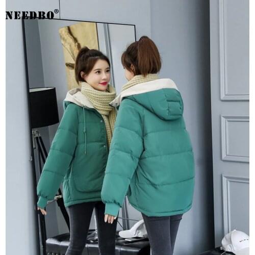 NEEDBO Winter Jacket Coat Women Outerwear Womens Down Jacket Hood Down Coat Winter Oversize Puffer jacket Coat Lady Down Jacket