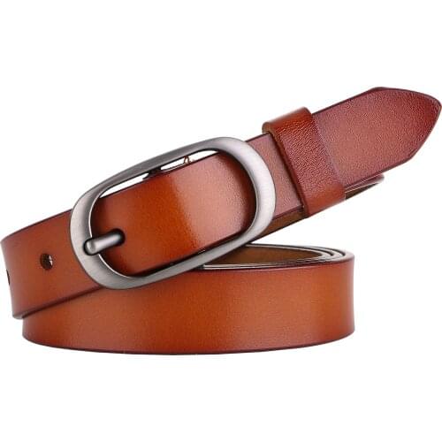 Womens Genuine Leather Fashion Retro Belt High Quality Luxury Brand Ladies Metal Metal Buckle New Belt with Jeans