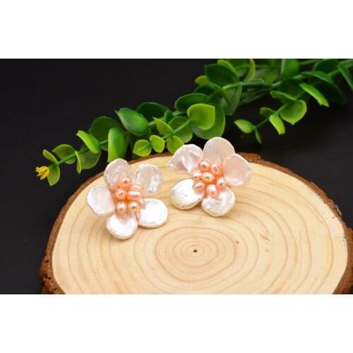 Natural Baroque Pearl Handmade Flower 925 Silver Earrings