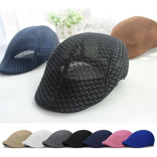 Summer Unisex Sun Hat Mesh Beret Cap Newsboy Golf Cabbie Flat Peaked Hat Casquette Breathable Berets For Men Women