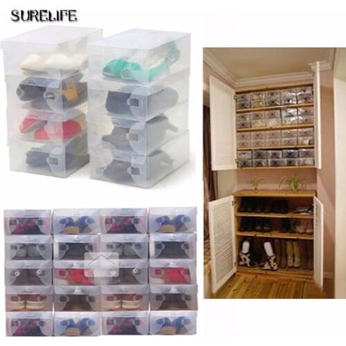 High Quality 20pcs/lot Foldable Plastic Shoe Storage Case Boxes Bag Stackable Organizer Shoe Holder Easy
