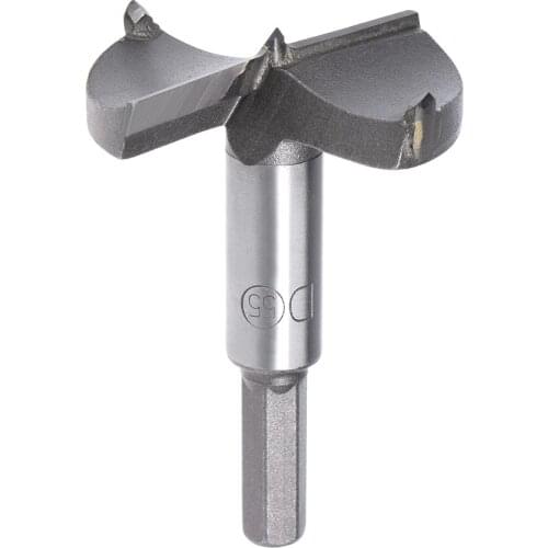 Uxcell Forstner Wood Boring Drill Bits 55mm Diameter Hole Saw Carbide Tip Hexagon Shank Cutting for Hinge Plywood MDF CNC Tool