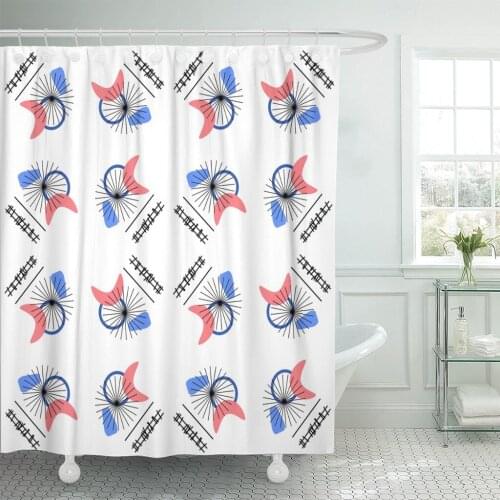Abstract Pattern Vintage 50S 60S 1950S Modern Mid Century Shower Curtain Waterproof Polyester Fabric 72 x 72 Inches with Hooks
