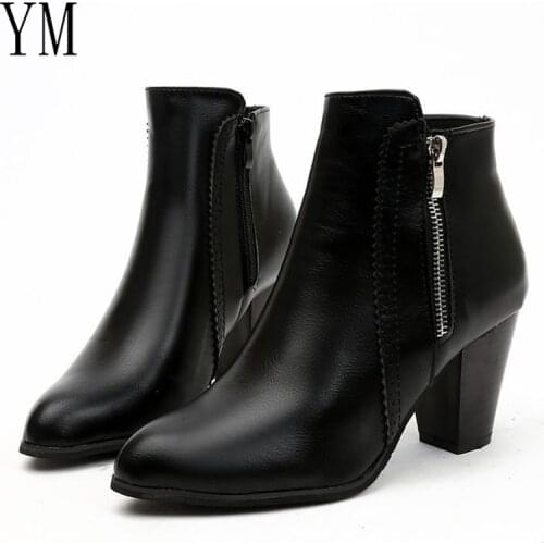 Return Women Ankle Boots Fashion PU leather Boots High heel 8cm Ladies shoes Side Zipper Short Boots for Women Shoes Drop ship
