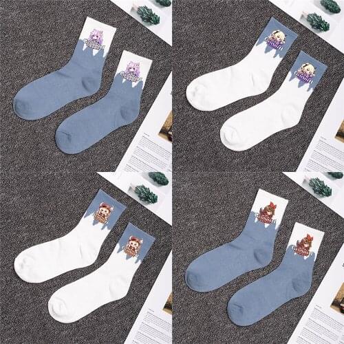 Genshin Impact Women Sock Cartoon Splicing Ladies Socks Kawaii Cotton Soft Sox Casual Fashion Amber Keli Carved Clear Skarpetki