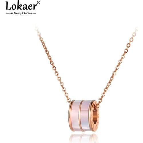 Lokaer Trendy Titanium Steel Double Layer Shell Charm Pendant Necklaces Jewelry Rose Gold Wedding Necklace For Women Gift N20181