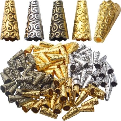 100pcs Cone Bead End Caps Alloy Tibetan Bead Caps Tassel End Cap for DIY Jewelry Making Crafts,4 Colors