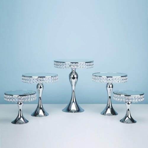 3-5pcs/ Set Gold & Silver Cake Stand Set Cmirror Face Fondant Cupcake Sweet Table Candy Bar Table Decorating