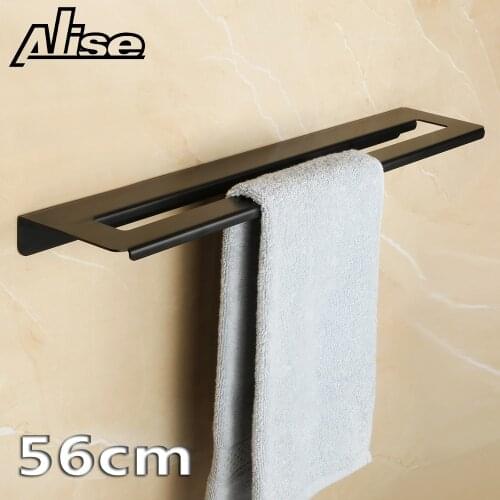 56cm Black Towel Rail Bathroom Hand Towel Rail Wall Mounted Kitchen Towel Holder 304 Stainless Steel Bathroom Shelf Storage Rack