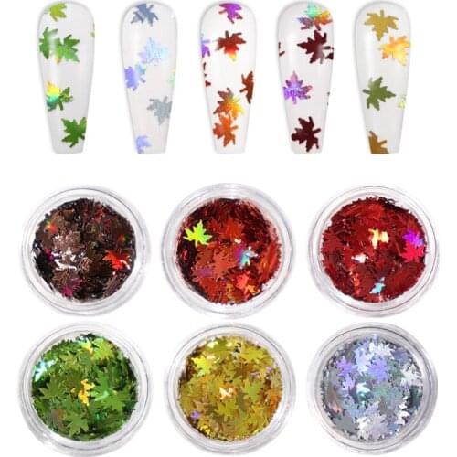 6 Boxes Sparkly Maple Leaves Nail Art Sequins For Nails Decorations Holographic Glitter Fall Leaf Flakes Designs Manicure Tips