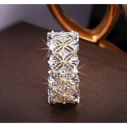 925 Sterling Silver Retro Hollow White Zircon Two-Tone Line Ring For Women Anniversary Wedding Engagement Jewelry Gift