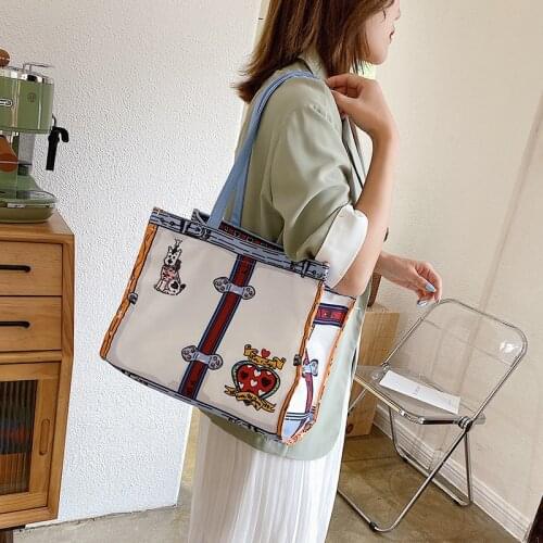 Large Womens Branded Bags 2020 Printing Canvas Bag Casual Shopping Bag with Print Big Fashion Cute Student Fabric Woman Handbag