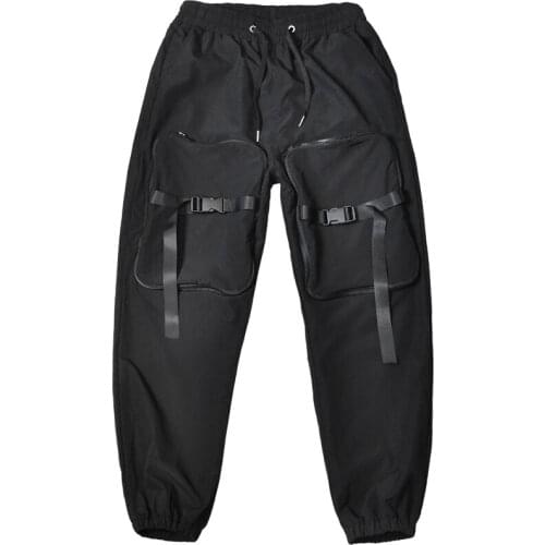 Men Cargo Pants Black Ribbons Block Multi-Pocket Nice Harem Joggers Harajuku Sweatpant Hip Hop Streetwear Casual Male Trousers