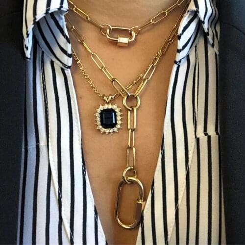 Chunky links chain simple Lock Carabiner Stylish Lock Statement Collar Neck Shaped Copper Clasp Necklace Jewelry Gift For Women