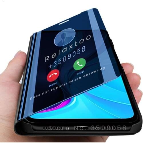 For readmi 9c nfc case smart mirror flip phone covers for xiaomi redmi 9c nfs 9a 9t 9 c a t redmi9c redmi9a magnetic stand coque