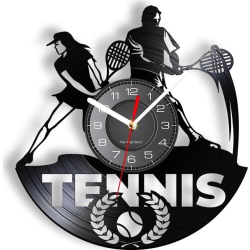 Playing Tennis Decorative Laser Cut Longplay Wall Clock Tennis Pat Ball Games Sports Wall Watch With LED Vinyl Art Athletes Gift