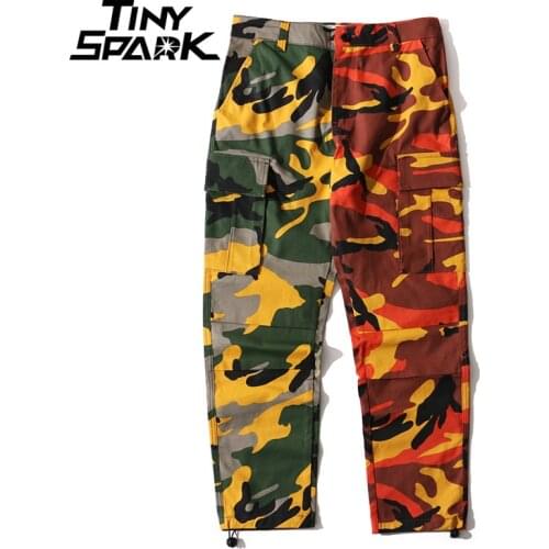 Two Tone Camo Cargo Pants Men Fashion Baggy Tactical Trousers Hip Hop Casual Multi Pocket Pant Camouflage Streetwear 2020 Autumn