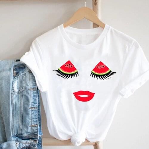 Women Casual Watermelon Fruit Casual Spring Summer Ladies Kawaii 90s Fashion Clothes Print Tshirt Female Tee Top Graphic T-shirt