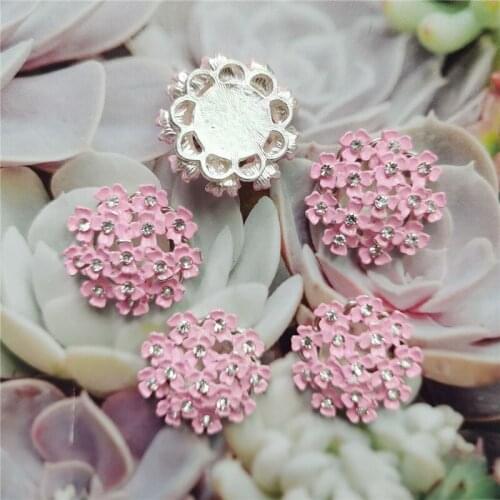 Julie Wang 4PCS Enamel Pink Flower Charms With Rhinestone Flatback AlloyCabochon Jewelry Making Phone Case Decor Accessory