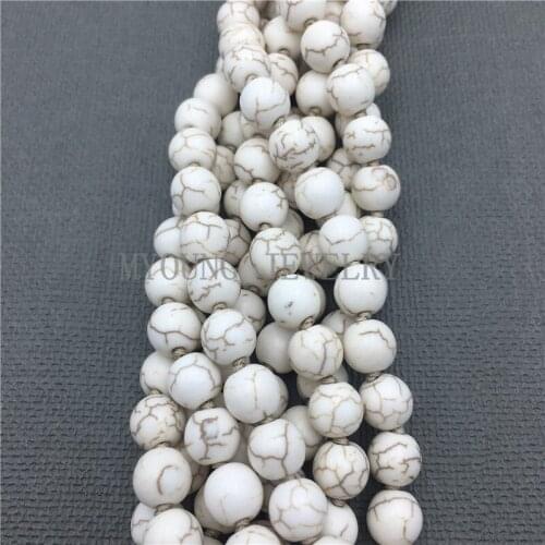 MY0665 Round Smooth White Turquoises Beads,White Howlite Beads For Jewelry Making, 15.5''Free Shipping