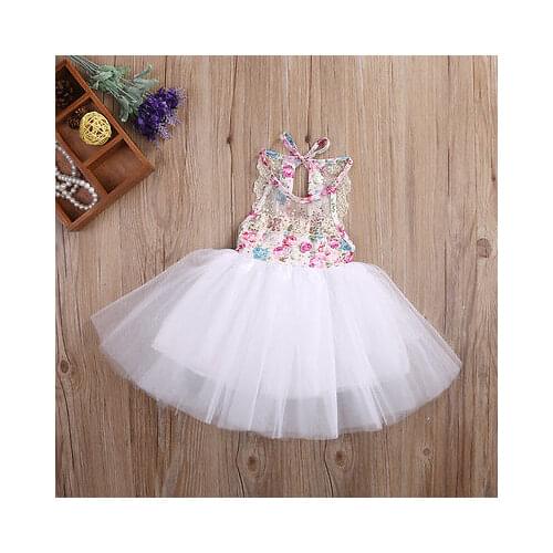 Lace Ball Gown Girls Dresses Newborn Baby Kids Girls Tulle Tutu Floral Dress Backless Party Dresses Summer Children Clothing