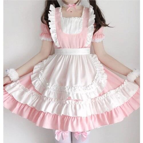 Sweet Lolita OP Maid Dress Pink Soft Girl Women Uniform Princess Dresses Kawaii cosplay Costume