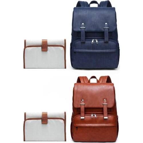 Multifunctional Baby Diaper Nappy Mummy Leather Backpack Large Capacity Maternity Travel Bag with Changing Bag Stroller Straps